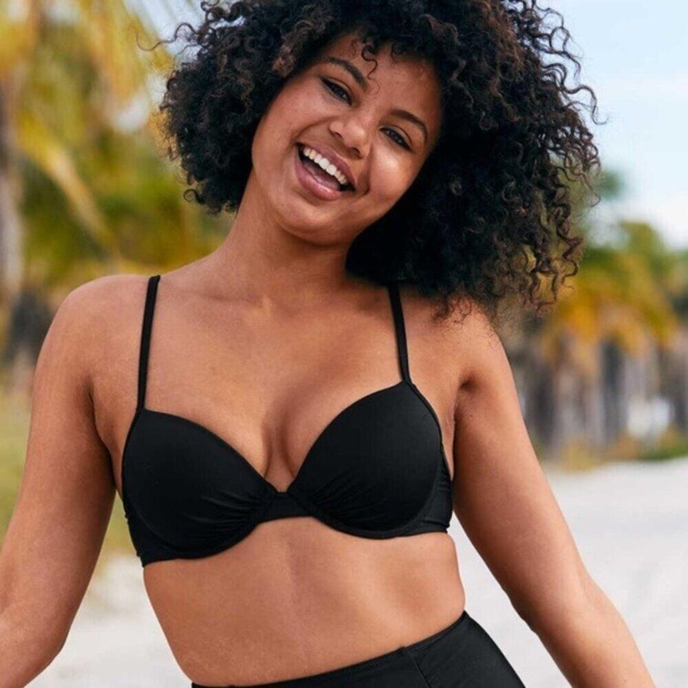NEW Aerie OG Lightly Lined Underwire Bikini Top Size 32D Black NWT